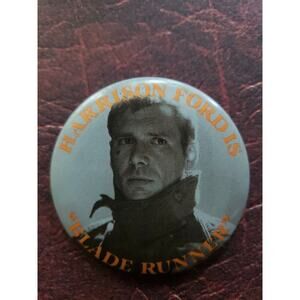 VINTAGE 1982 PROMO BUTTON HARRISON FORD IS BLADE RUNNER PINBACK Excellent Cond